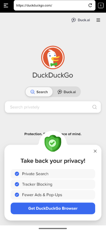 Avenquill showing a DuckDuckGo search result page